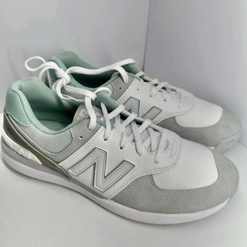 New Balance Mint, Grey, and White Women’s 574 Greens v2 spikeless Golf shoes